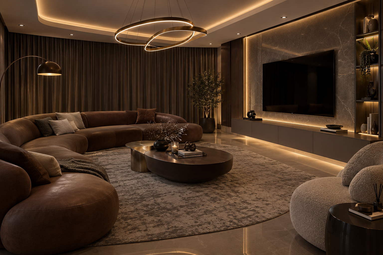 Bright living room with sheer curtains and neutral sectional sofa, Project Nickel
