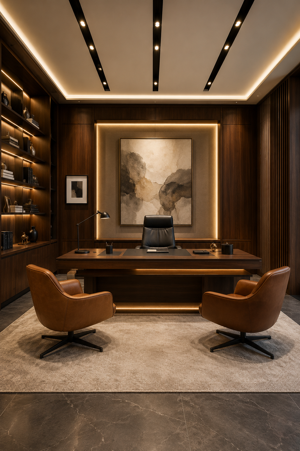 Wood panelled office reception desk
